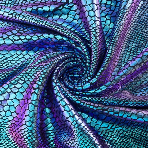 PH PandaHall Meerjungfrau Schuppen Stoff, 1.59x0.9m Lila Fisch Schuppen Stoff Glitzer Polyester Stretchstoffe pro Yard für Meerjungfrau Kostüm Badebekleidung Tanzbekleidung Nähen Basteln Dekoration