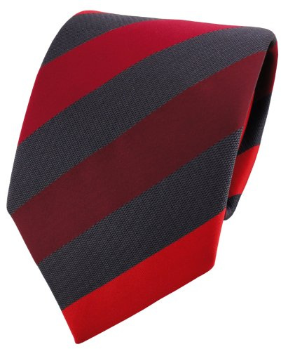 TigerTie Designer Satin Krawatte rot dunkelrot weinrot anthrazit gestreift - Binder Tie