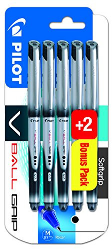 Pilot Vball - Penne a sfera, 0,7 mm, ad inchiostro liquido, con impugnatura morbida, confezione da 5 pz, colore: nero, rosso, blu Confezione da 5 Black