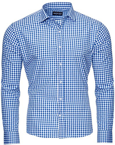 Reslad Kariertes Hemd-Herren Slim Fit Bügelfreies Freizeithemd Trachtenhemd Karo-Hemd RS-7007