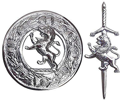 Tartan City Broche Écossaise Kilt Lion Rampant Finition Chrome 4/Mouche Plaid Broche Lion Rampant Finition Chrome 3