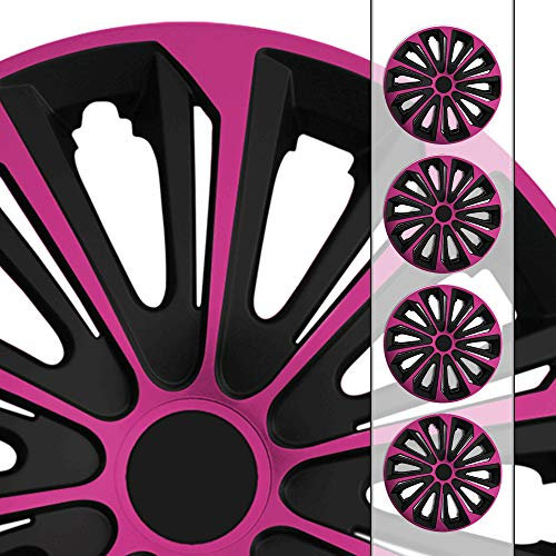 (Größe und Farbe wählbar!) 15 Zoll Radkappen/Radzierblenden STR-Bandel Bicolor (Farbe Schwarz-Pink), passend für Fast alle Fahrzeugtypen (universell) – nur beim Radkappen König