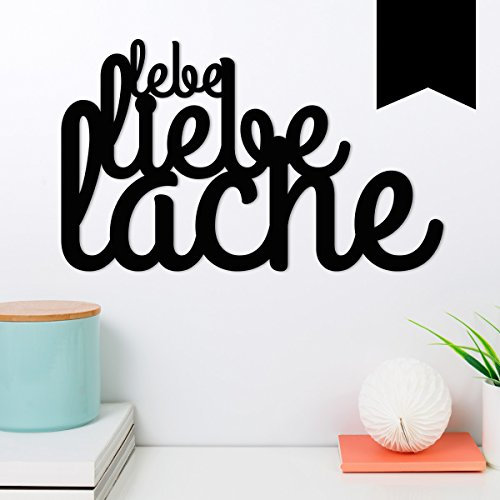 WANDKINGS Wandworte aus Holz - Wähle EIN Motiv & Farbe - Lebe Liebe Lache - 50 x 30 cm (L) - Schwarz