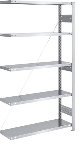 eurokraft | Schwerlast-Steckregal | verzinkt | Regalhöhe 2000 mm | Anbauregal | BxT 1000 x 400 mm
