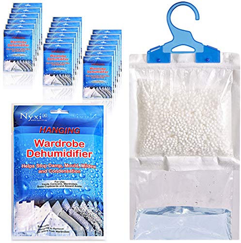 Nyxi Set of 24 Hanging Interior Wardrobe Dehumidifier - 230g Each Bag - Ideal to stop damp, mould mildew & condensation- For Wardrobe, Home, Kitchen, Garage, Bedroom, Caravan, Office, Basement etc