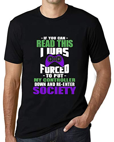 Camiseta Estampada para Hombre – Gamepad, Game Controller, Forced To Put My Controller Down and Re-Enter Society – T-Shirt Vintage Manga Corta Regalo Original Cumpleaños Diseño Gráfico Moda Neg