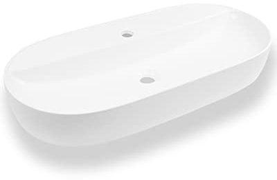 KERAMIK AUFSATZWASCHBECKEN WASCHTISCH WASCHBECKEN WASCHSCHALE HANDWASCHBECKEN WC OVAL RUND KERAMIK WEIß (81 x 39,5 x 11,5 cm))
