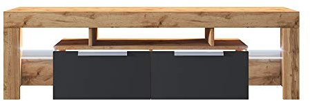 Selsey Meuble TV, avec LED Chêne Lancaster/Noir Brillant