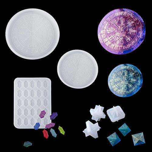 TikooTik 6pcs Rune Divination Silicone Molds Dice Resin Molds Astrolabe Crystal Molds for Resin Divination Card Epoxy Casting Mould DIY Jewelry Pendant, Keychain (6pcs)