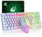 T87 Upgrade 87 Keys Wireless Keyboard Mouse Combo, Rainbow Backlit 2.4G Rechargeable Mechanical Feel Gaming Keyboard +2400DPI 6 Buttons Optical Rainbow LED Gaming Mouse+Free Gaming Mouse Pads (White)