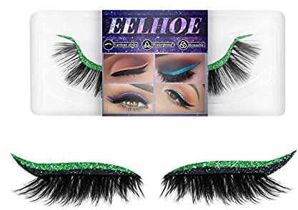 LSGGTIM Adesivi per Ciglia Finte, Ciglia Finte 3D Naturali,Adesivi Riutilizzabili per Eyeliner E Ciglia,Ciglia con Blingbling Eyeliner Sticker per Feste Fotografiche Giochi di Ruolo,Verde