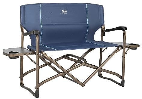 TIMBER RIDGE Doppelter Campingstuhl, faltbar, Loveseat Directors Stühle, übergroße Doppel-Klappstühle mit 2 Beistelltischen, 2 Personen, Rasenstuhl, robuste Unterstützung 272 kg für Outdoor, Blau