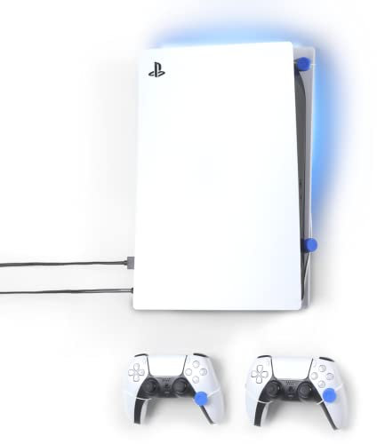 PlayStation 5 Wall Mount by FLOATING GRIP - Sleek Mounting Deluxe Kit for Hanging PS5 Gaming Console & 2 Controllers incl. LED stip Mount Covers - Effective VentilationEasy-to-Install System