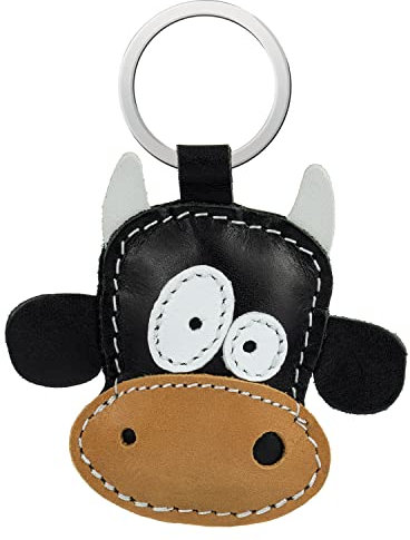 Simaru Tierisch starke Schlüsselanhänger aus hochwertigem Echtleder, Made in EU, Perfekt für Weihnachten Geburtstag Jahrestag, Finde dein Lieblingstier (Kuh)