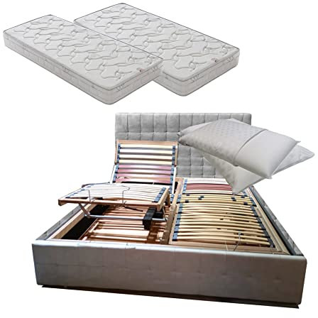 SARDAMATERASSI - Letto contenitore motorizzato matrimoniale con rete e elettrica motorizzata movimenti indipendenti +2 materassi memory 24 cm + guanciali omaggio