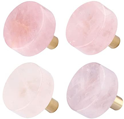 SUNYIK 4Pcs Polished Round Crystal Stone Drawer Knobs with Screws, Pulls Handle for Dresser Cabinet Cupboard Home Office Door Decor, Rose Quartz