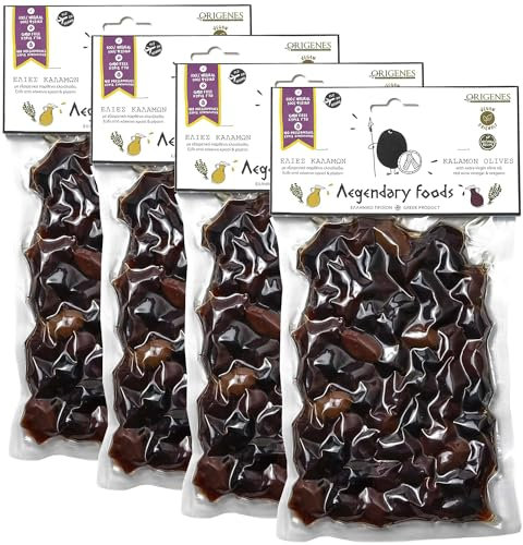 4er-Pack Kalamon-Oliven in Vakuumverpackung, Kalamata-Oliven mit griechischem Oregano und Rotweinessig, frisch versiegelte Kalamata-Oliven mit nativem Öl extra 4X200g