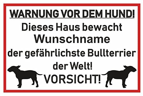 Samunshi® Aufkleber Bullterrier Warnung - Schild Sticker Hinweisschild Warnschild Vorsicht Hund 8 x 5,3cm Bullterrier Warnung schwarz