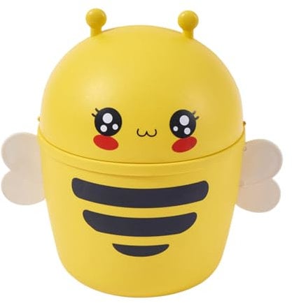 Alipis Mini Desk Bin, Cartoon Plastic Bee Shape Trash Can with Lid, Portable Kids Bin, Small Bin for Home Bedroom Office Desktop Bin Decoration, Yellow