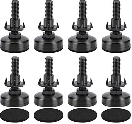 Toolzia 8Pcs Adjustable Levelling Feet, 3/8“-16 Thread Heavy Duty Adjustable Feet for Furniture Table Leg Extenders With T Nut Bolt And 8 Anti-Slip Felt Pads (Black)