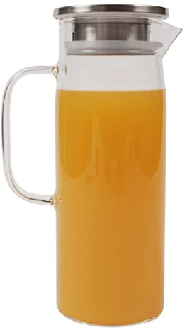 ORNAMI Glass Pitcher Drinking Juice Jug, Water Carafe with Lid, BPA-Free, 1.2L (Stainless Steel Lid)