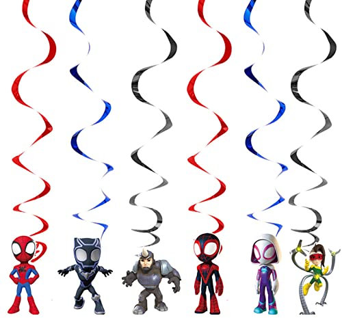 6Rolls Superhero Birthday Party Hanging Swirl Decorations-Superhero Hanging Swirls Ceiling Decorations Shiny Foil Swirls for Baby Shower, Birthday Theme Party Supplies