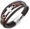 COOLSTEELANDBEYOND Edelstahl Horizontalen Seite Seitlich Flacher Kreuz DREI Stränge Braun Geflochtene Lederarmband Armreif für Herren Damen