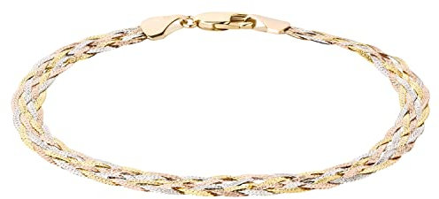 Ardeo Aurum Damen Armband aus 375 Gold Tricolor Gelbgold Weißgold Roségold Schlangenkette 5,0 mm Breite und 18 cm Länge mit Karabinerverschluss