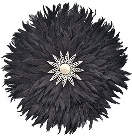 Lestarie Muschel Feder Wanddekoration, Bohemian Stil Muscheln Federn 40cm Schwarz/Anthrazit, Boho Juju Wandschmuck