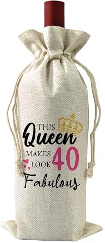 VELENTI 40th Birthday Gifts for Women - Decorative Wine Bag Gift with Witty Quote Cute Female Turning 40 Best Friend, Wife, Mom, Coworker, Sister Red, Champagne