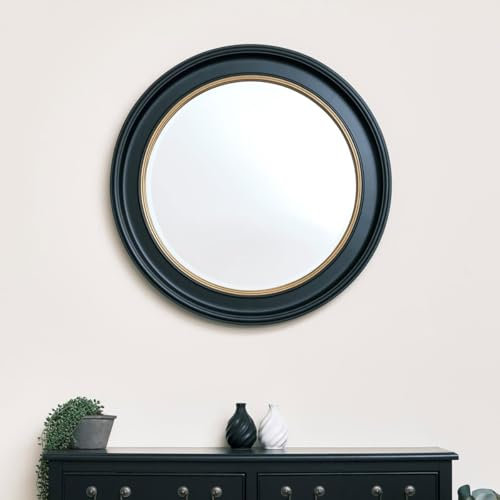 Melody Maison Large Round Black & Gold Wall Mirror - 80cm x 80cm