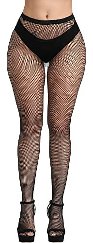 QIDISHUI Medias Rejilla Mujer Sexy Medias de Rejilla Pantimedias Cintura alta Elásticas Pantys Rejilla Medias de Red (Talla única, Negro/S - Rejilla)