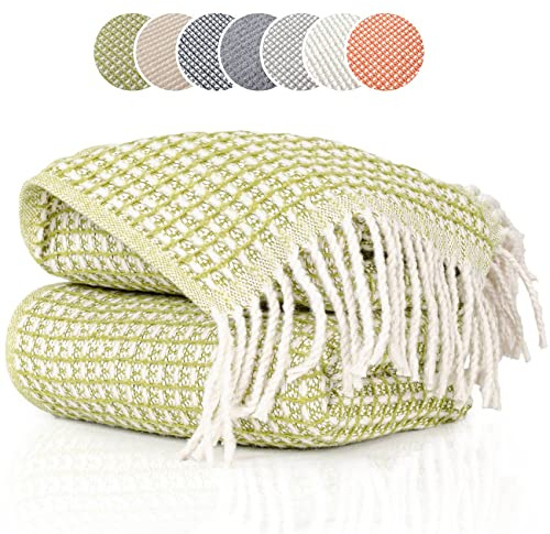 ANRO Tagesdecke Kuscheldecke Sofaüberwurf Couch Decke Sofadecke Wohnzimmerdecke Bettüberwurf mit Fransen Beatriz 130x160cm Grün