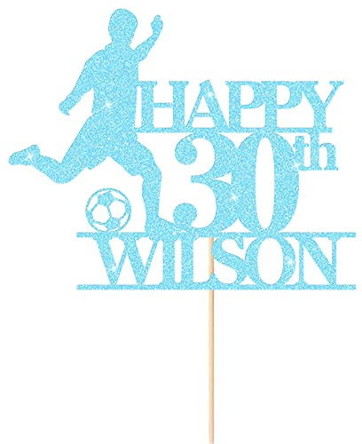 Cake Topper Personalised Cake Toppers Football Cake Topper Birthday Cake Decoration Glitter Cake Toppers for Kids Boys Any Age Name 1st 10th 16th 18th 20th 21st (Baby Blue)