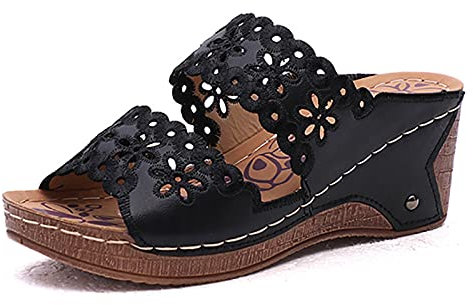 azaz Sandales Compensées Femme Mules Femmes À Bout Ouvert Chaussure Ete Sandales À Plateforme Épaisse À Talons Hauts Mules Chaussons Style Romain Femme Confort Chausson Antidérapantes Pas Cher