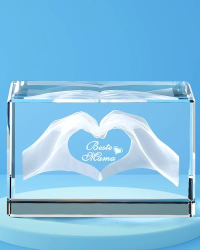 Muttertagsgeschenk,3D Glas Kristall mit Gravur,Gravur Herz aus Zwei Händen und Text Beste Mama, Beste Mama Geschenk für Geburtstagsgeschenk Mama Frauen Weihnachten ,Muttertagsgeschenke für mama