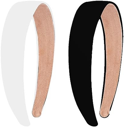2 Pièces Bandeaux En Satin 3Cm De Large Bandeau Mode Solide Bandeau Antidérapant Bandes De Cheveux De Couleur Unie Diy Accessoires De Cheveux Pour Femmes Et Filles (Noir, Blanc)