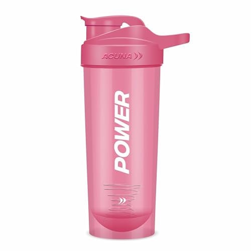 ACUNA Power Shaker Bottle - 700 ml | Protein Shaker With Mixing Ball For Smoothie Shake, Leakproof Screw-On Lid Ideal Workout & Gym Partner Protein Shaker Bottle For Protein Shakes (Hot Pink)