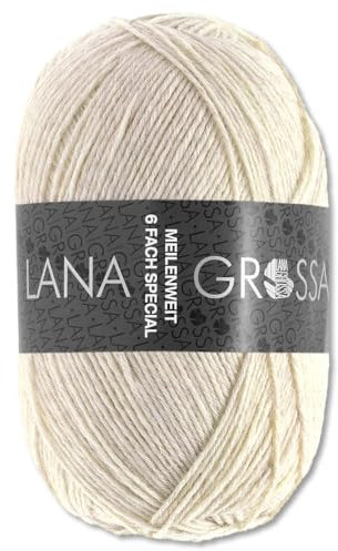 Frida's Wollhaus Lana Grossa 150 g Meilenweit 6-fach 150 Sockenwolle Stricken Garn 19 Farben (9228 | Natur meliert)