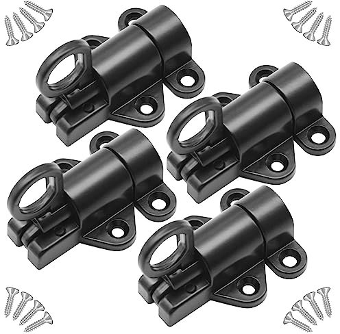 CEEYSEE 4 Pezzi Chiavistello Scorrevole Alluminio Chiavistello a Molla Serratura Porta Automatico con Viti per Porte,Finestre,Armadi, Finestre (Nero/FJH)