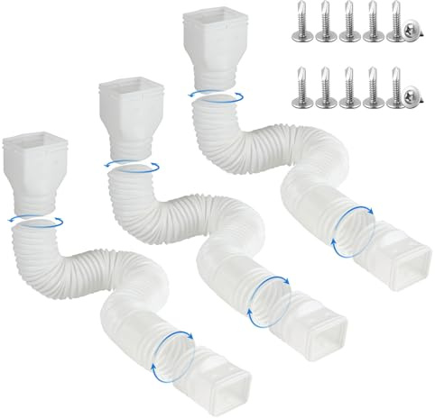 plusgutter Regenrinnen-Fallrohrverlängerung, flexible Fallrohrverlängerung für Regenwasserablauf, Down-Auslauf-Ablaufverlängerung ausziehbar von 53,3 bis 172,7 cm (3 Stück, weiß)