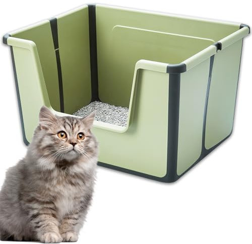 Vealind Litière pour Chat Ouverte avec côtés Hauts bac à litière Pliable à entrée Basse 100% étanche Anti-éclaboussures Maison de Toilette pour Chats (Vert)