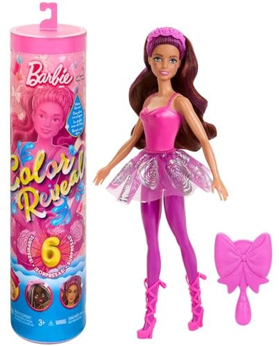 Barbie Color Reveal Ballet, Muñeca Bailarina Que Revela Sus Colores con Agua, Incluye Accesorios Sorpresa de Moda, Modelos Surtidos, Juguete Regalo para niños y niñas +3 años, HRK17