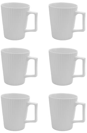 INTIRILIFE 6x Kaffee Tasse in Weiß mit 400 ml Füllmenge - 12.5 x 7.1/9.4 x 10.5 cm - Tee Tasse mit gerilltem Muster, Becher mit Henkel, Trinkbecher für Kaffee, Tee, Milch, Kakao und vielem mehr