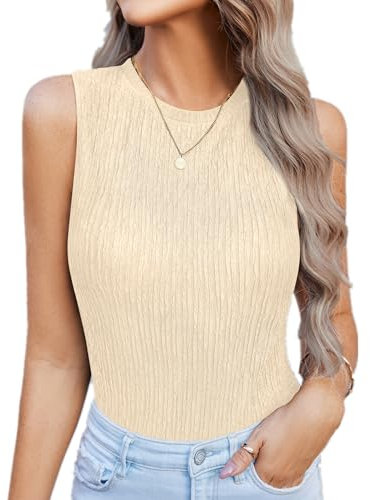 Hotouch Damen Tank Top Ärmellose Blusentop Basic Sommer Blusen Lässige Weste Rundhals Oberteile Shirt Creme Farben XL