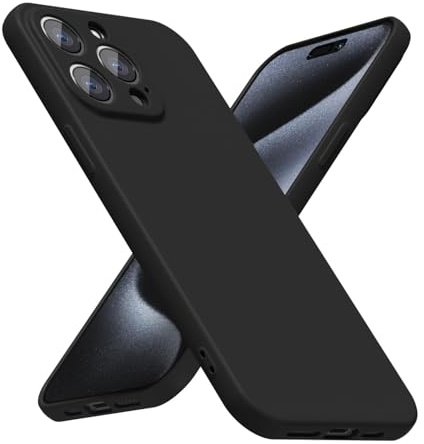 LoeoeL for iPhone 15 Pro Phone Case Silicone, Minimalist Ultra Thin Slim Soft Rubber Gel Solid Color Matte TPU Cute Case for Women Men, Girly Plain Aesthetic Design & Camera Cover Protection, Black