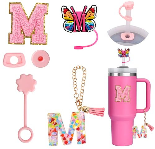 Personalized Stanley Cup Accessories - 6PCS Set with Straw Covers, Letter Charms & Leak Stoppers
