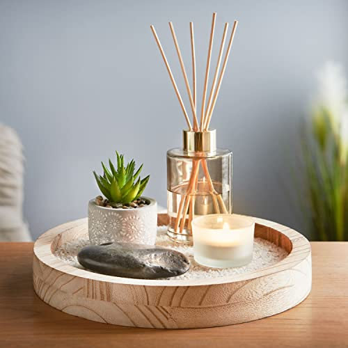 New Decorative Wooden Tray Reed Diffuser Set with Tealight Candle, Sand, Stone and Succulent Plant Decorative Aromatherapy Scented Reed Diffuser Home Decor