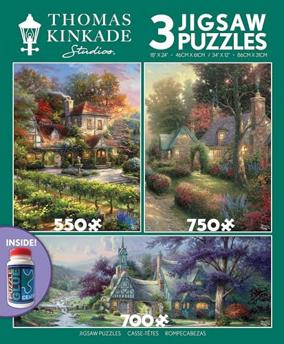 Ceaco - 3 in 1 Multipack - Thomas Kinkade - Clocktower Cottage - 550, 750, 700 Teile Panorama-Puzzles