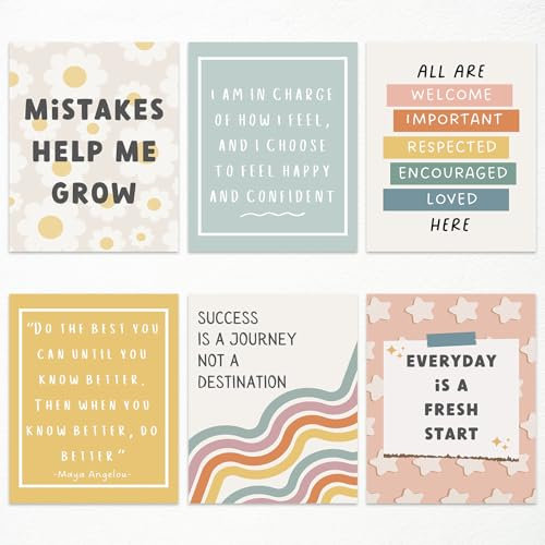 Set mit 6 inspirierenden Boho-Poster für Klassenzimmer, positive Bestätigungen, Wachstumsmindset, Leinwand-Kunst, moderne Klassenzimmer-Schulposter, Wanddekoration, Pinnwand, pädagogische Dekoration,